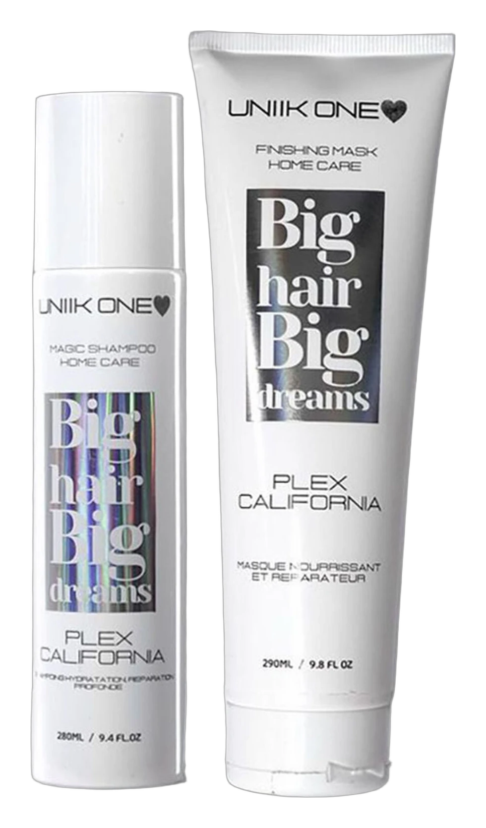 Duo Plex California Home Care Uniik One : shampooing 280 ml et masque 290 ml, réparation des longueurs